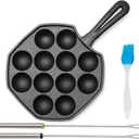 Anxingo Cast Iron Takoyaki Pan - 12 Hole Heavy Duty Square Cooking Plate Octopus Ball Maker 1.5" Half Sphere Takoyaki Maker for Baking Cooking