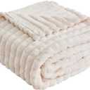 FY FIBER HOUSE Throw Blanket for Couch Soft Warm Fuzzy Blankets for Sofa All Season Use, 50x60 Inches, White