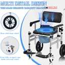 Shower Chair with Wheels 4 in 1 Folding Padded Bedside Commode Wheelchair Height Adjustable Detachable Bucket with Wheels Lifting Armrests Flip-up Footrest for Elderly Disabled (Black)