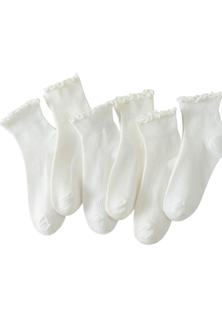 Hstyle 6 Pairs of Ruffle Socks Women, Cute Ruffle Ankle Socks