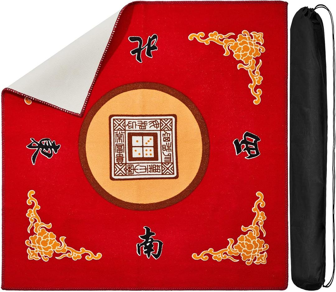 Juexica Mahjong Mat with Bag, Anti Slip Noise Reduction Table Cover Board Game Mat Mahjong Table Accessories Tablecloth Paigow Poker Cards(Red)