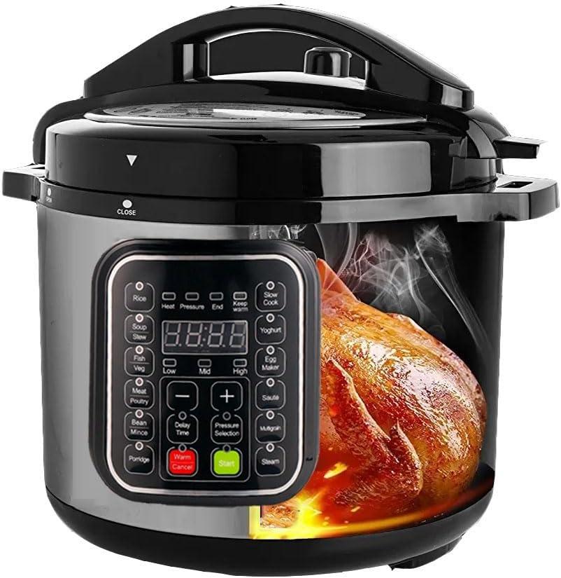 8qt Stainless Steel Pressure Cooker | 24-Hour Presetting Electric Rice Cooker, 14 In 1 Slow Cooker With Temperature Control | LED Multifunction Steamer, Food Warmer With Nonstick Pot