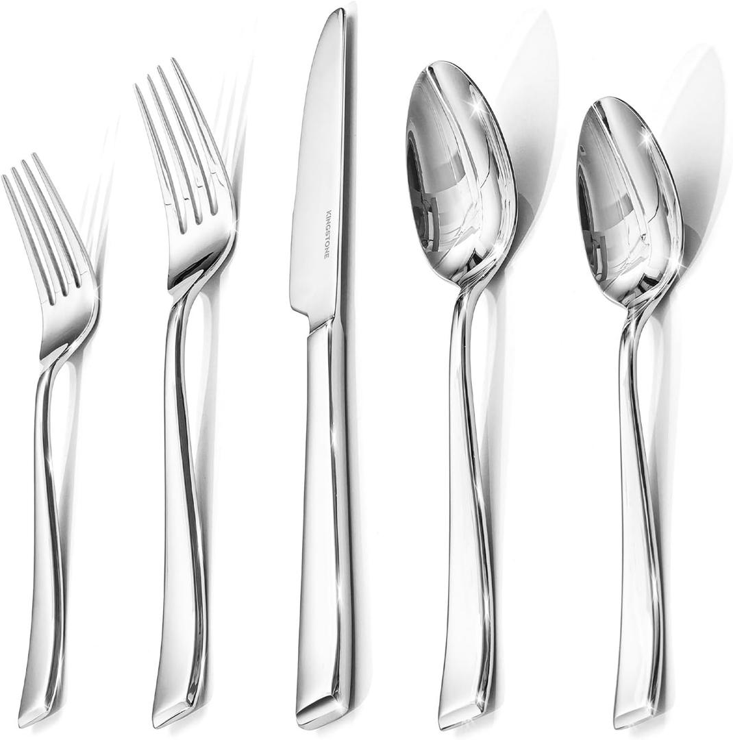 KINGSTONE Mirror Polish Silverware Set for 4, 20-Piece 18/10 Stainless Steel Flatware Set, Dishwasher Safe Cutlery Set for Wedding, Home, Restaurant, Knives Spoons and Forks Set