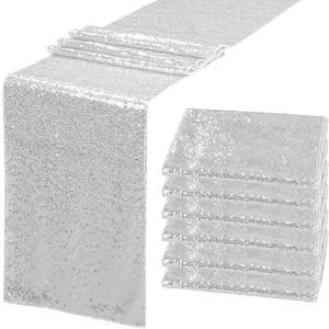 6 Pack Silver Sequin Table Runner 12" x 72" Sparkle Table Runner for Baby Bridal Shower Wedding Birthday Party Table Decor (Silver)