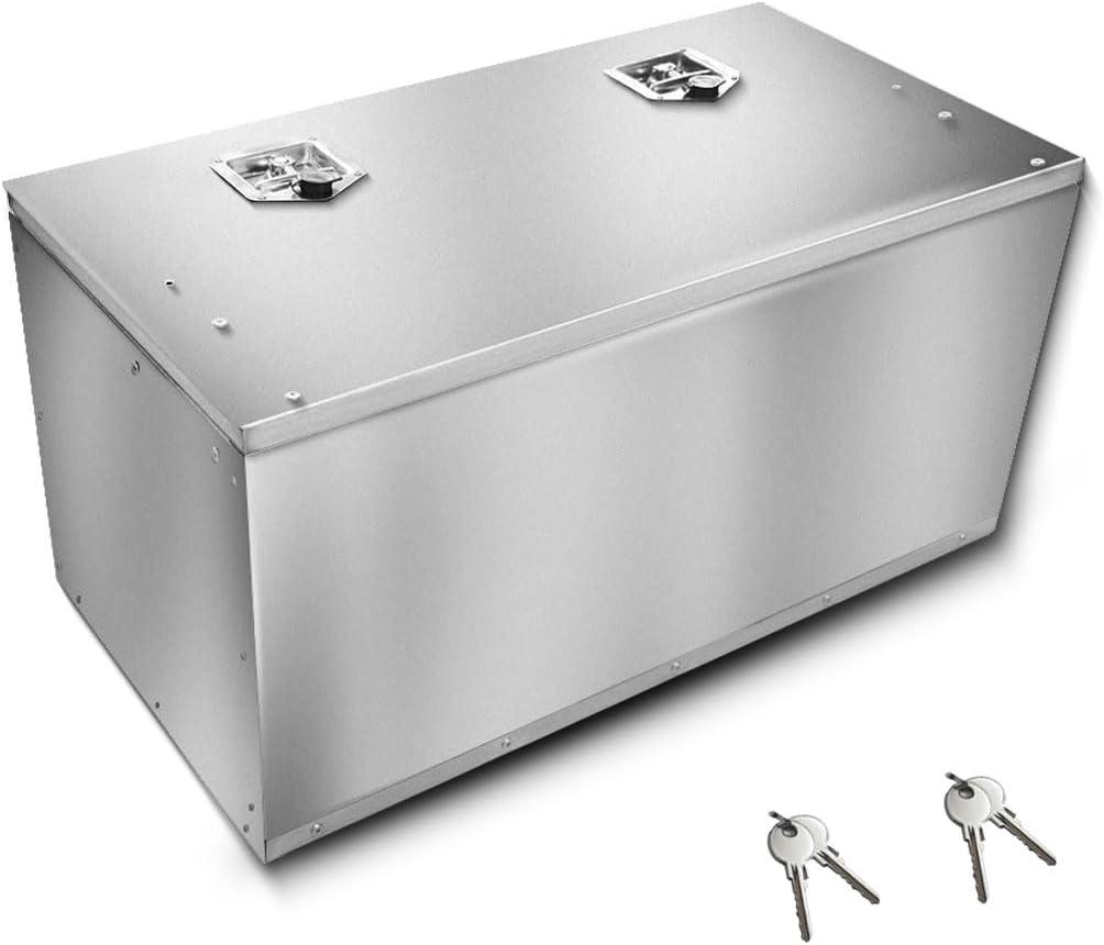 Truck bed toolbox, made of stainless steel, suitable for pickup trucks, RVs, and trailers. A box-type storage organizer with lock and key (36x18x18 inches)