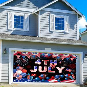 16X7Ft 4th of July Patriotic Garage Door Cover Banner Decoration American Flag Independence Memorial Day Backdrop Garage Outdoor Wall Cover Decorations Hanging Backdrop Holiday Party Background Decor (Multicolor)