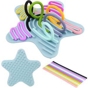 BALAPET 2 Pcs Sensory Activity Board,Double Side Silicone Calm Down Fidget Toy, Silent No Mess,Stress Relief,Kids 3+ Love and Stars Sensory Board with Portable Bag and 22 Strings