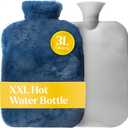 Qomfor XXL Large Hot Water Bottle with Faux Fur Cover  Cozy 3L Hot Water Bottle for Bed Warming, Pain Relief, Cramps & Back Pain  Durable, Safe, & Long-Lasting Water Hot Bottle for Sleeping (Blue)