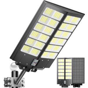 Solar Street Lights Outdoor Waterproof - 9000W LED Solar Powered Street Light Dusk to Dawn with Mention Sensor, Heavy Duty Large Outdoor Solar Lights for Parking Lot/Yard/Pathway Lighting, XL-1Pack