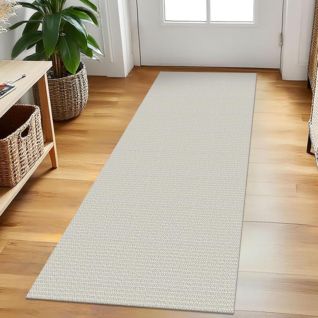 EARTHALL Woven Runner Rug 2x5 Ft Washable Runners for Hallways Cotton Rubber Backed Kitchen Runner Braided Indoor Floor Carpet Runners for Entryway, Hallway, Kitchen, Bedroom, Cream/Grayish