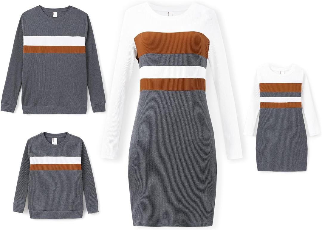 PATPAT Family Matching Outfits Fall Winter Cotton Long Sleeve Bodycon Dresses and Sweatshirts Tops Sets (XL)