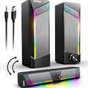 Computer Speakers, 2 in 1 PC Speaker , Gaming Speakers for PC Computer Laptop Desktop Monitor, RGB Speakers with Touch Sensitive Lighting, USB Powered 3.5mm Aux（Package Only Two Speaker, No Soundbar）
