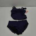 ANFILIA Womens Two Piece Ribbed Tankini Swimsuits Scalloped Tankini Tops with Bottoms Tummy Control Bathing Suits(XL)