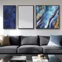 Framed Blue Abstract Wall Art Set, 3-Piece Blue White Gold Canvas Prints Paintings Artwork for Walls, Modern Abstract Pictures for Living Room, Dining Room, Bedroom, Home Office Wall Decor
