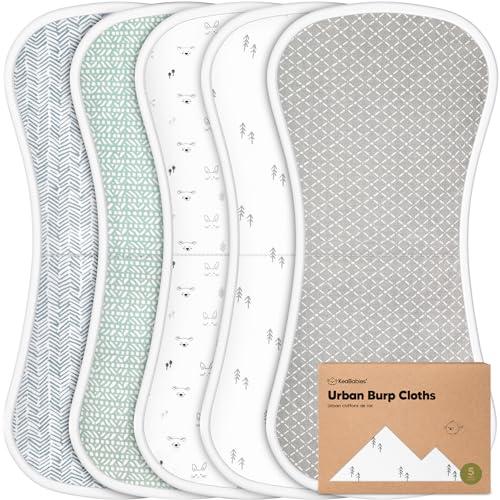 Organic Burp Cloths Baby Boy & Girl - 5-Pack Super Absorbent Cotton Burping Cloths for Babies, Soft & Plush Newborn Spit Up Rags, Infant Towels for Milk Spit Up, Unisex, Large 21" x 10" (Nordic)