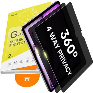 SPARIN 2 Pack 360 Privacy Screen Protector for iPad Air 13 Inch M4/M3/M2 (8th/7th/6th Generation, 2026/2025/2024), Military-Grade 4 Way Anti-Spy Tempered Glass with Auto Application Tray, Shockproof