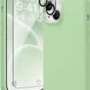 GONEZ for iPhone 15 Case, Liquid Silicone Case with [1 Screen Protector + 1 Camera Lens Protector], Anti-Scratch Soft Microfiber Lining Shockproof Protective Phone Cover 6.1", Green