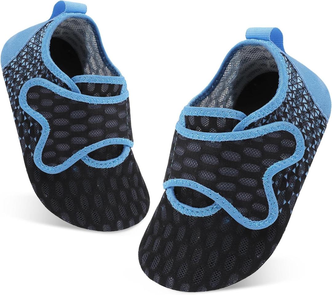 XIHALOOK Toddler Water Shoes Kids Boys Girls Quick Dry Beach Swim Pool Barefoot Aqua Socks (4-5 Infant, Black Blue)