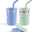 Pandaloo Smoothie Cups for Kids - Stainless Steel Toddler Tumbler with Straw, Sippy Cup for Smoothies - BPA-Free, Toddler Snack Cups, 10 oz