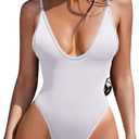 ESONLAR Women's Sexy Plunging V Neck Bathing Suit Open Back One Piece Swimsuits, Small, White