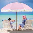 Aoxun 7ft Patio Umbrella with Fringe,Outdoor Beach Umbrella with Aluminum Pole, Ribs Push Button Tilt and Carry Bag, UV 50+ Picnic Tassel Umbrella(Pink)