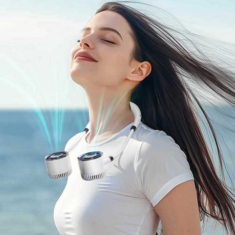 2 x Multi functional rechargeable neck fan with LED display screen, a new portable fan for work and life, 4 mode.