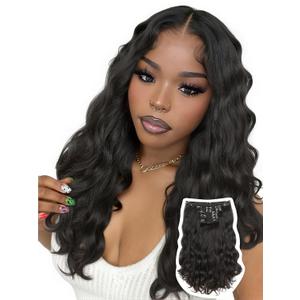 HANNE Yaki Curly Clip In Hair Extensions 8 Pcs Black 18 Inch Hair Pieces for Women Clip Ins Clip on Hair Extensions for Women (8PC-1B, 18-Inch)