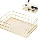 Gold Wire Mesh Basket, Iron Storage Tray Desktop Storage Baskets Gold Wire Basket Large Storage Bins for Home Kitchen Decoration, 9.6 X 6.5 X 2.6 In