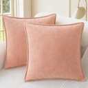 CaliTime Throw Pillow Covers Decorative 22 X 22 Inches Pack of 2 Cotton Thread Stitching Edges Solid Dyed Soft Chenille Cushion Cases for Couch Sofa Bed Living Room Farmhouse Dusty Pink