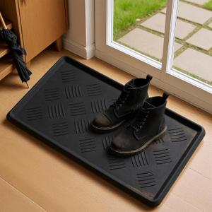 Rubber Boot Tray, Shoe Tray for Entryway, Multipurpose Boot Mat, Shoe Mat Indoor and Outdoor, 16x27.5, Black
