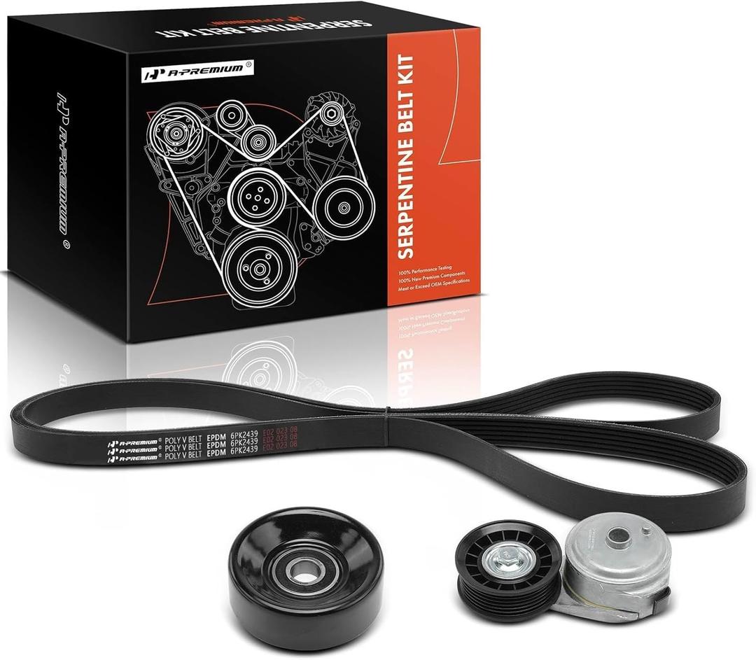 A-Premium Engine Serpentine Belt Drive Kit with Tensioner & Idler Compatible with Chevrolet, GMC, Isuzu, Oldsmobile & Workhorse Cars - C1500 2500 3500, Tahoe, Savana, Express & More, 4.3L 5.0L 5.7L