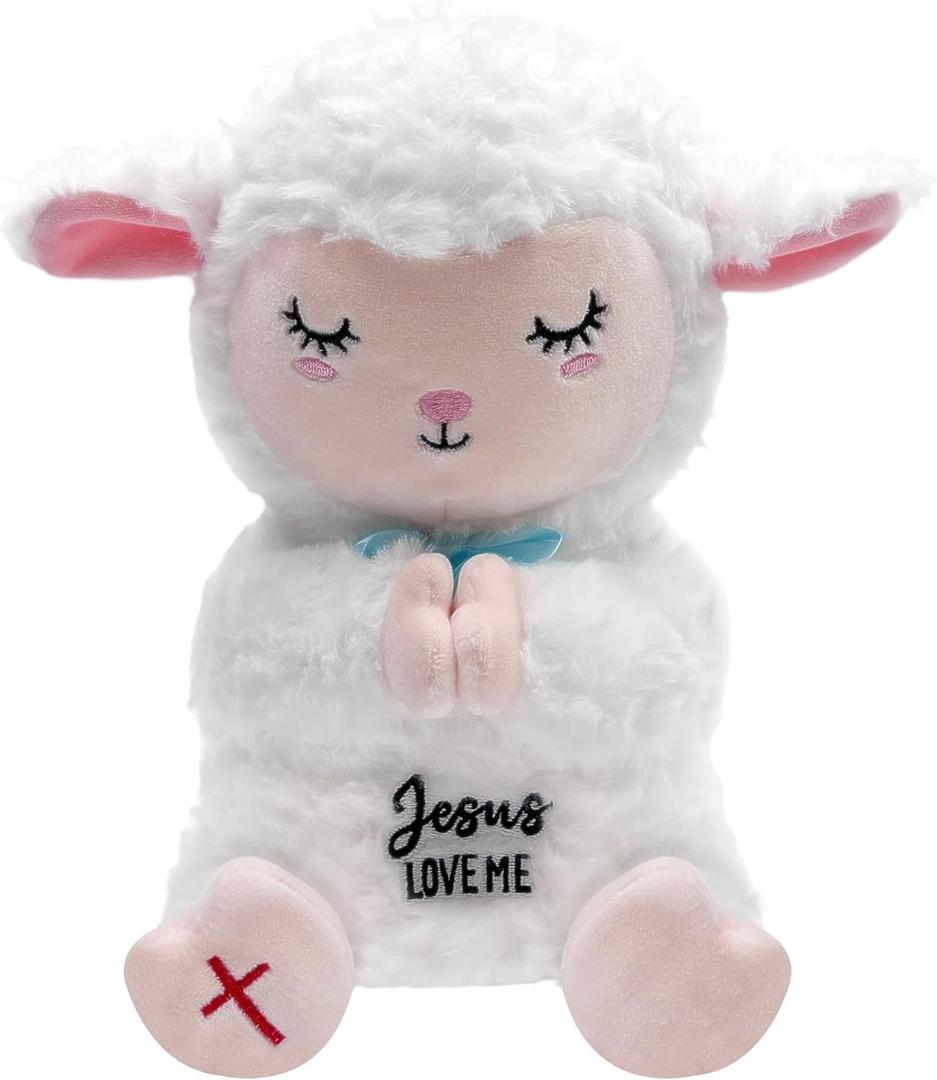 Jesus Plush Lamb Stuffed Animal - Sheep Plush Jesus Loves Me You Baptism Gifts for Boys Girl Soft Christian Baby Toys Prayer Doll for Sunday School Gifts 10 Inch