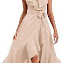 PRETTYGARDEN Women's 2025 Summer Cross Midi Dress Casual Boho Deep V Neck Short Sleeve Ruffle Hem Split Beach Long Dresses L