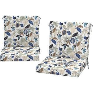2 x DYTXIII Outdoor Midback Chair Cushions Set of 2-20"x17" Water Repellent & Fade-Resistant Patio Seat Cushions with High-Resiliency Foam, Non-Slip Ties for Dining, Balcony Furniture-Leaves Beige
