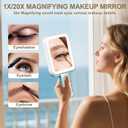 Mocado Travel Makeup Mirror with Lights,20X/1X Magnifying Mirror with Light, Double Sided Travel Mirror with 3 Color Light,Dimmable Touch, Lighted Makeup Mirror for Tabletop, Handheld, Hanging(Blue)