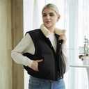 Women's Winter Outerwear Vests Crop Puffer Vest Lightweight Sleeveless Padded High Stand Collar Jacket (Black, L)