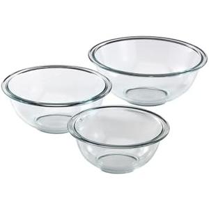 Pyrex Essentials (Set of 3) Glass Mixing Bowls Set For Prepping, Baking and Cooking, Preheated Oven, Dishwasher, Freezer, and Microwave Safe