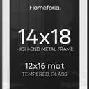 Homeforia 14x18 Black Picture Frame, High-End Metal, 12x16 Mat, Glass