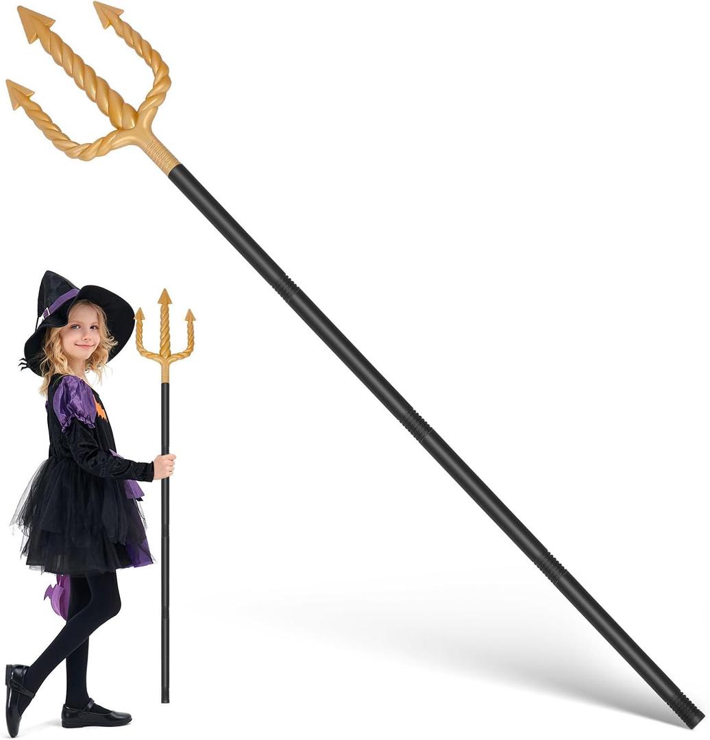 Healeved Trident Fork 138CM 4-Pronged Plastic Trident Devil Pitch Fork Halloween Costume Prop Party Decoration (Multi)