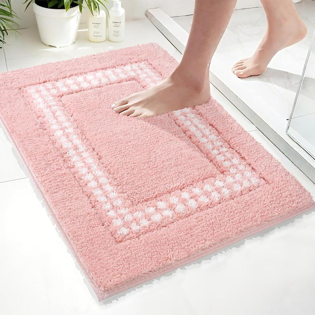 Pink Bathroom Rugs 18x24, Non Slip Washable Bath Mats,Super Soft Microfiber Bathroom Mats, Plush Fluffy Absorbent Bath Rugs for Sink Tub Basin Shower Floor