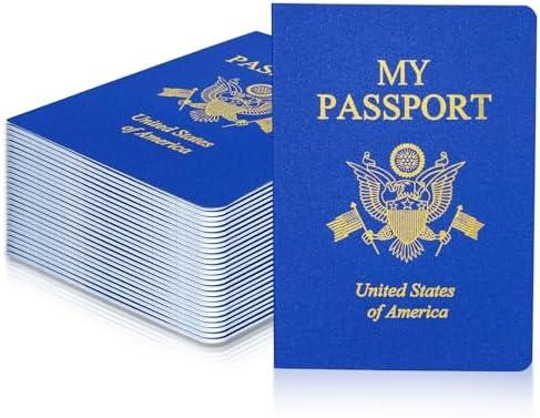 XIISVINT 30 Pcs Blank Passport Notebook Blue Passport Book Fake Passport Travel Journal Sticker Collection Book for Kids School Projects World Travel Pretend Activity Party Favors, 5.51x3.9 Inch