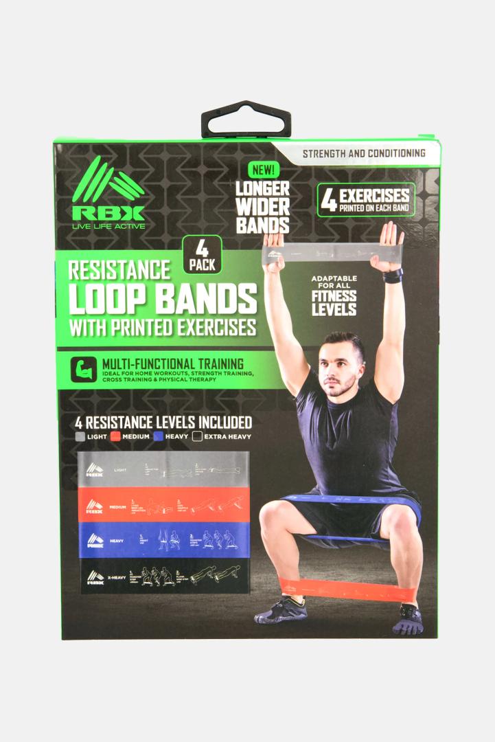 RBX LIVE LIFE ACTIVE LOOPED LATEX RESISTANCE BANDS 4 Pack