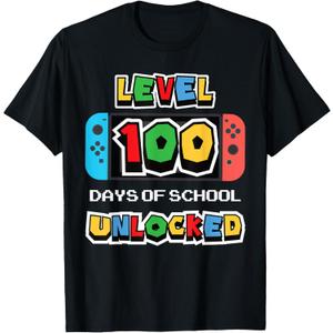 Level 100 Days of School Unlocked Video Game Funny Gamer T-Shirt, S