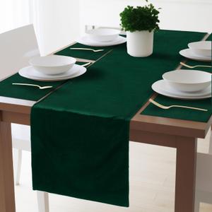 7 Pcs 72 x 13 Inch Wedding Velvet Table Runner and Placemat Set Velvet Console Runner Retro Farmhouse Table Mat for Wedding Holiday Kitchen Dining Decoration(Emerald Green)