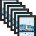 PEALSN 11x14 Picture Frame Set of 6, Display Pictures 8 x 10 with Mat or 11 x 14 Without Mat, Wall Gallery Photo Frames for Wall Mounting or Tabletop Display, Black Woodgrain