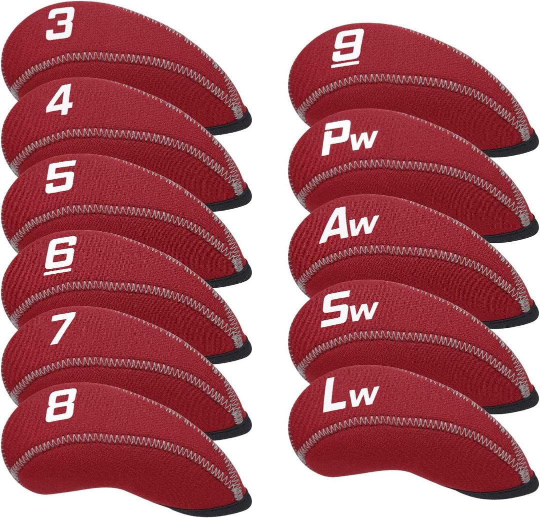 Craftsman Golf 11pcs/Set Neoprene Iron Headcover Set with Large No. for All Brands Callaway,Ping,Taylormade,Cobra Etc. (Red)