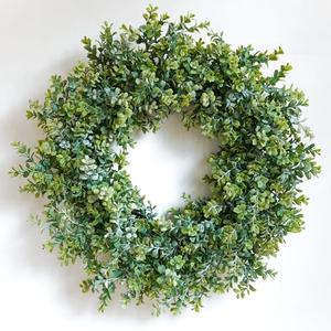 Wreaths for Front Door 24", Door Spring Wreath with Eucalyptus Boxwood Leaves, Greenery Wreath Door Decoration for Spring Summer All Season Home and Outdoor