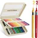 MemOffice Direct Liquid Acrylic Paint Markers, 24 Colors Brush Tip Pens with Carrying Case, No Bleed, Waterproof, for Rock, Wood, Canvas, Glass, Fabric, DIY Crafts for Adults