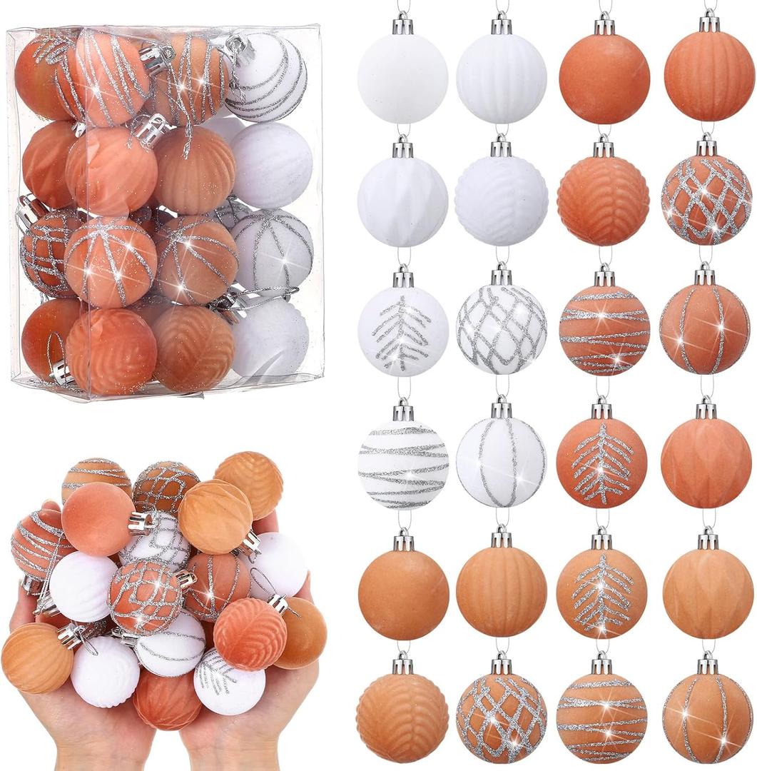 Namalu Boho 24 Pcs 1.57 Inches Velvet Ornaments for Christmas Tree Decor, Mini Flocked Christmas Balls Decoration Glitter Hanging Tree Ornaments for Holiday Rustic Modern Party Decor