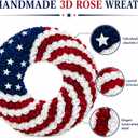 1 Pcs 18 Inch Patriotic Wreath for Front Door 4th of July Wreath Red White Blue Rose Front Door Decor Independence Memorial Artificial Rose Wreaths for 250th Anniversary Porch Wall Indoor Outdoor